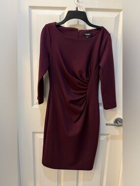 DKNY Long Sleeve Plum Ruched Sheath Dress
